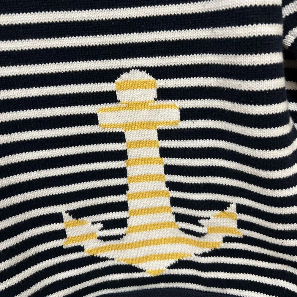 Women’s Nautical Sweater Stripes Anchor Old Money Sailing Beach - Picture 2 of 6